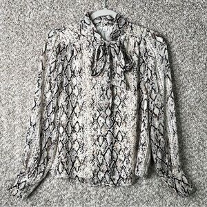 Joie Top Women’s XS Snake Print Long Balloon Sleeve Button Down with Tie Bow